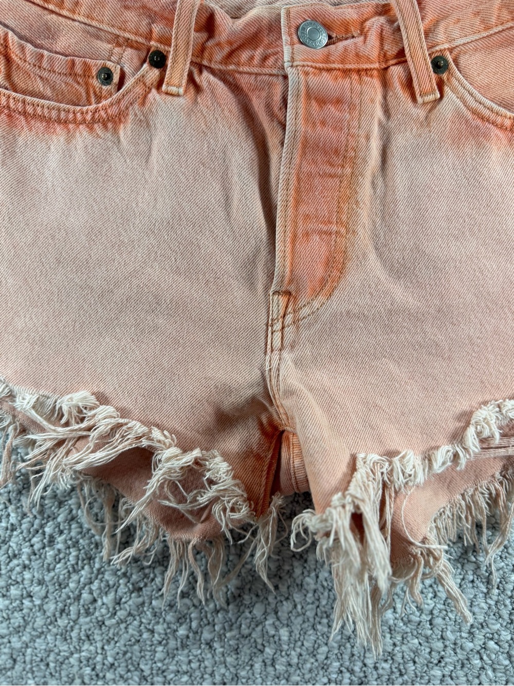 Levi 501 Coral/Orange Raw Hem Denim Cutoff Mid-rise Shorts boho Size 27 - Picture 12 of 16